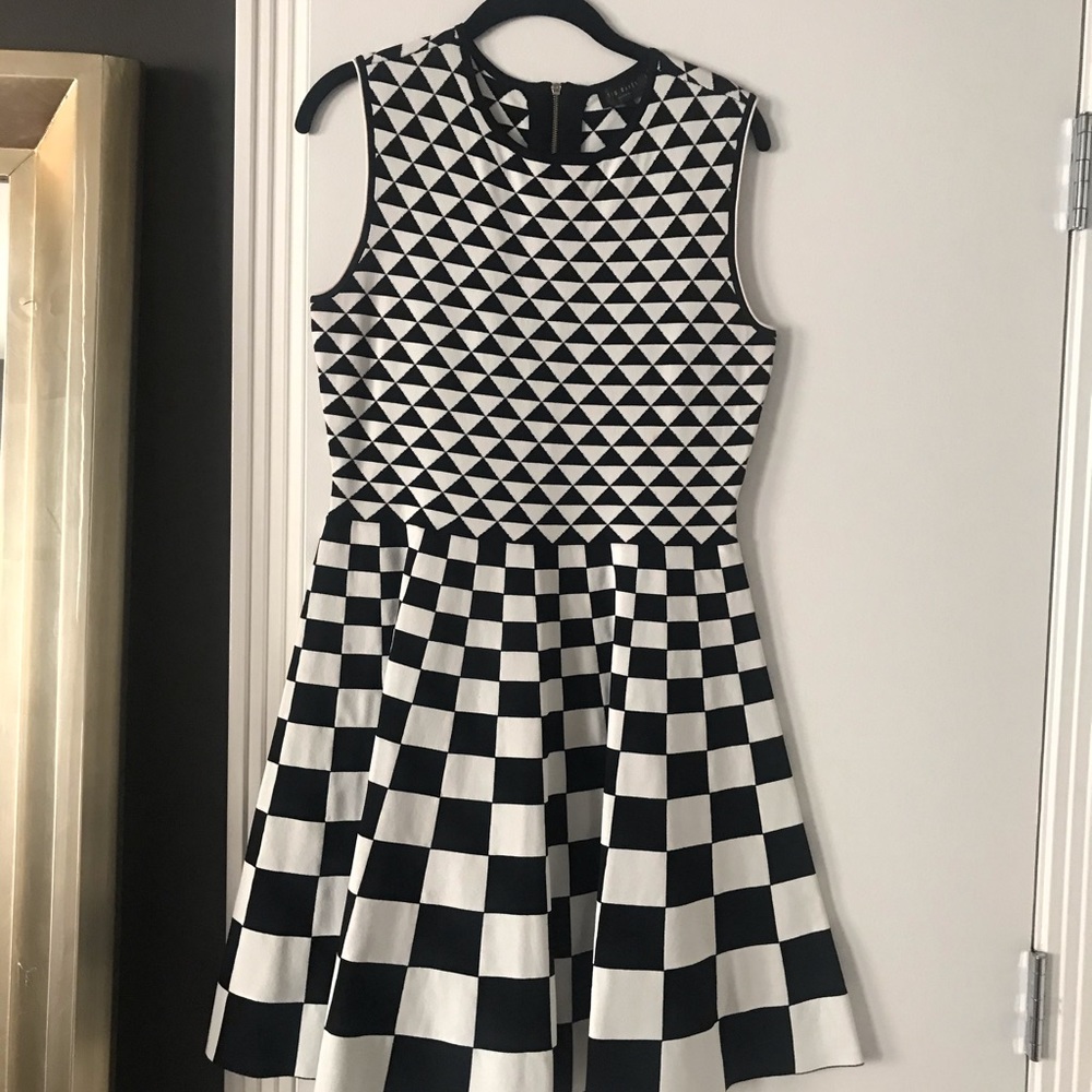 Ted Baker Black & White Checkered Skater Dress
